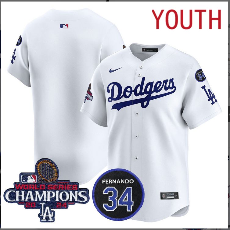 Youth  MLB Los Angeles Dodgers blank white2024 World Series Champions Patch Limited Jersey->customized mlb jersey->Custom Jersey